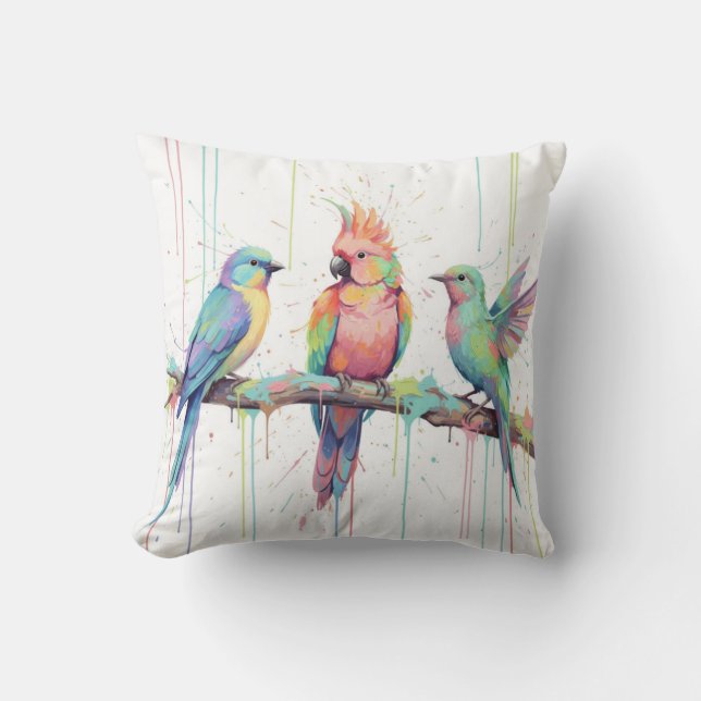 Pastel birds Throw Cushion Kissen (Vorderseite)