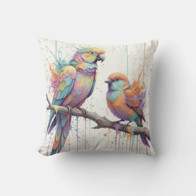 Pastel birds Throw Cushion Kissen (Vorderseite)
