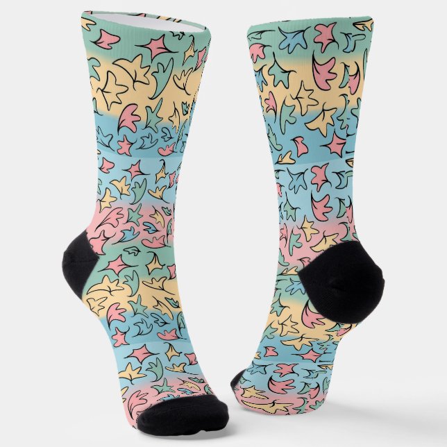Pastel Blätter farbenfroh Socken (Gewinkelt)