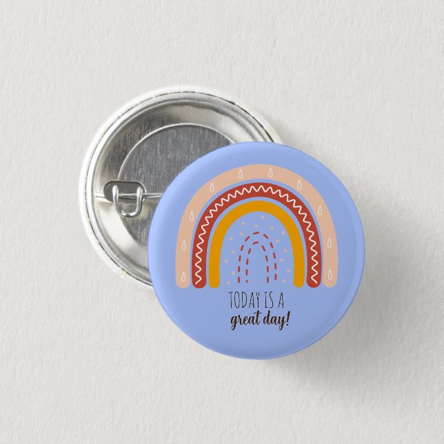 PASTEL BLAU AFFIRMATION QUOTE BOHO RAINBOW METAL BUTTON (Vorne & Hinten)