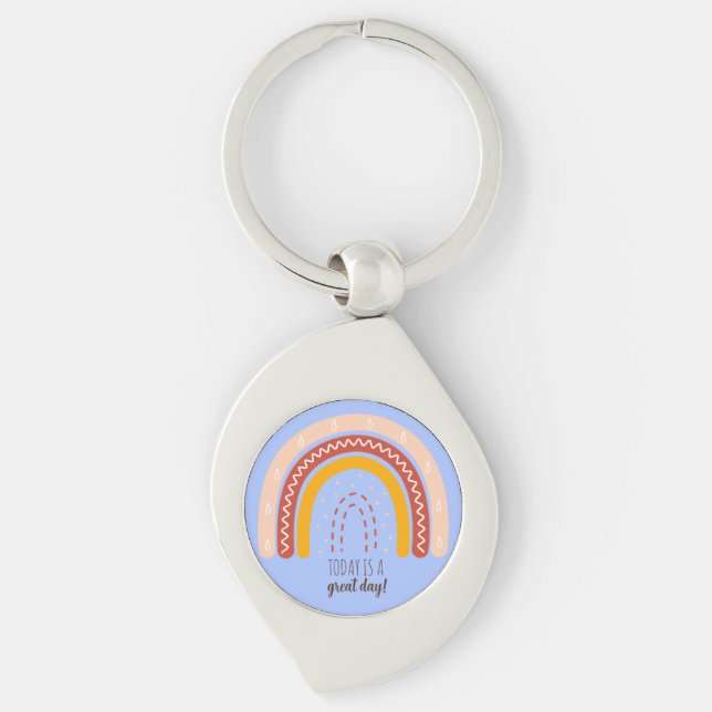 PASTEL BLAU AFFIRMATION QUOTE BOHO RAINBOW METAL SCHLÜSSELANHÄNGER (Vorderseite)