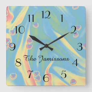 Pastel Blau mit kleinem Herz, Uhr, Name,  Quadratische Wanduhr