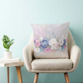 PASTEL BLAU MIT PINK UND WEISSEN ROSE BLUME KISSEN