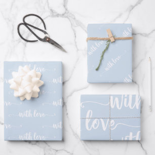 Pastel Bleu Avec Feuilles Papier Enveloppant Amour