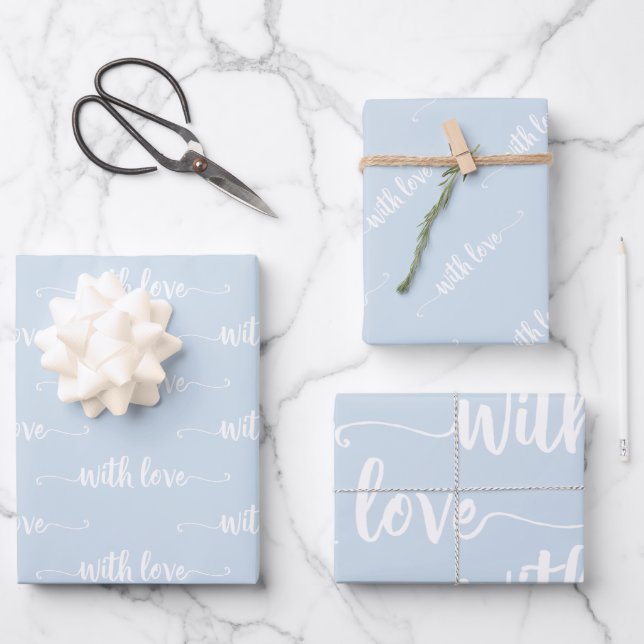 Pastel Bleu Avec Feuilles Papier Enveloppant Amour (Recto)