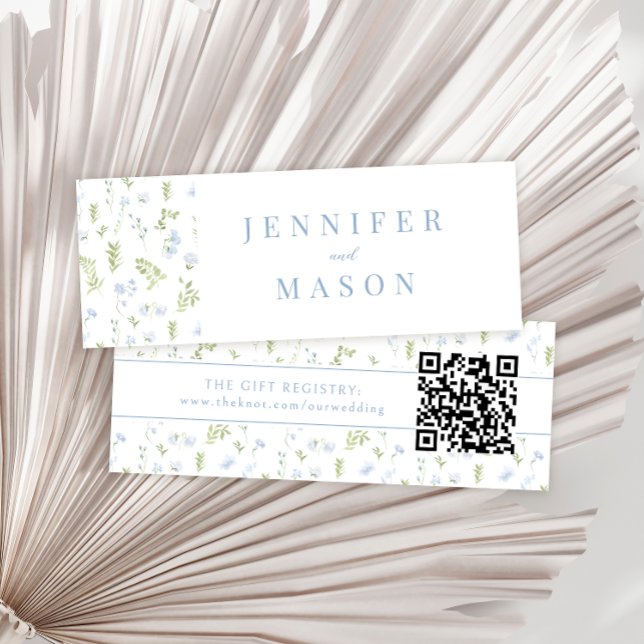 Pastel bleu floral mariage QR carte d'insertion (Créateur téléchargé)