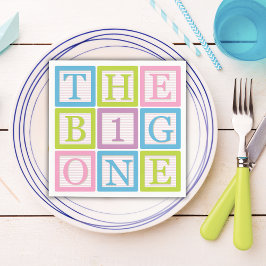 Pastel Block Letter Big One First Birthday Party Serviette