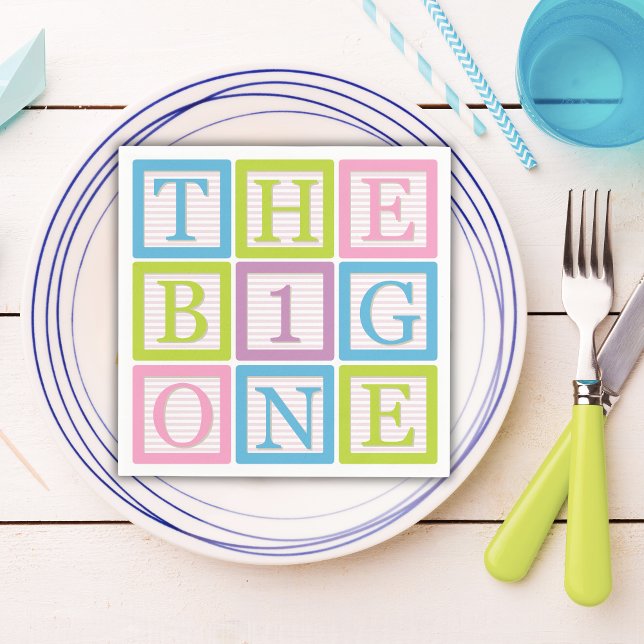 Pastel Block Letter Big One First Birthday Party Serviette (Von Creator hochgeladen)