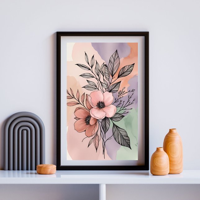 Pastel Bloom Botanical Print - Hand Gezeichnet Blü Poster (Von Creator hochgeladen)
