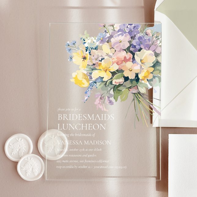 Pastel Bloom Bouquet Bridesmaids Luncheon Chic Acryleinladungen (Von Creator hochgeladen)