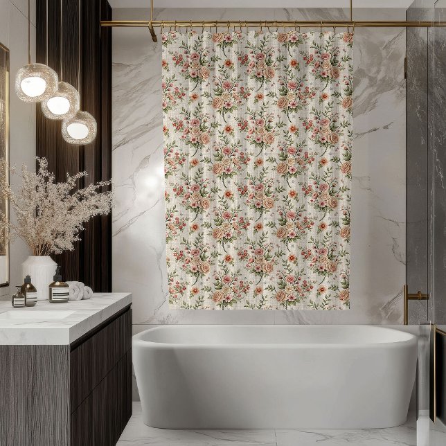 Pastel Bloom Curtain –Shabby Chic Bathroom Accent Duschvorhang (Pastel Bloom Curtain –Shabby Chic Bathroom Accent)