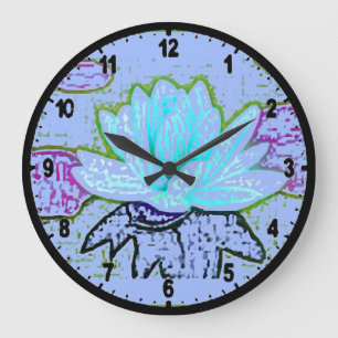 PASTEL BLOOMING BLUE LOTUS PASTEL ARA DESIGNER ART GROßE WANDUHR