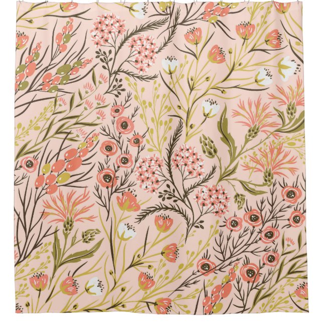 Pastel Blooming Blume Vintages Muster Duschvorhang (Vorderseite)
