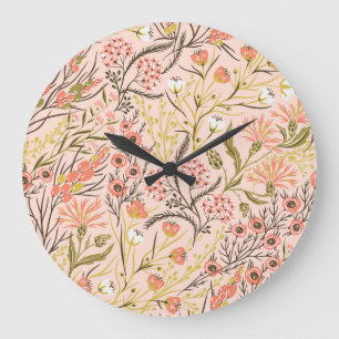 Pastel Blooming Blume Vintages Muster Große Wanduhr