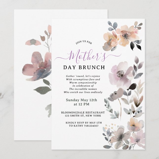 Pastel Blooms Watercolor Floral Mother Day Einladung (Vorne/Hinten)