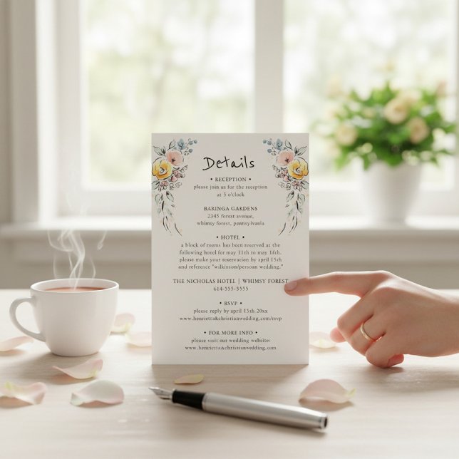 Pastel Blossom Botanical Wedding Details Card Begleitkarte (Von Creator hochgeladen)