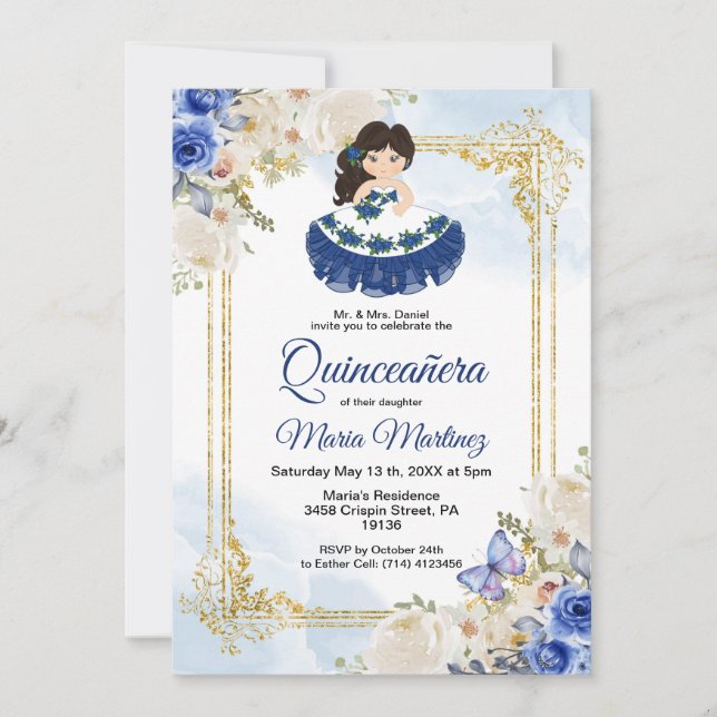 Pastel Blue 4 Quinceañera mexikanische Einladung (Vorderseite)