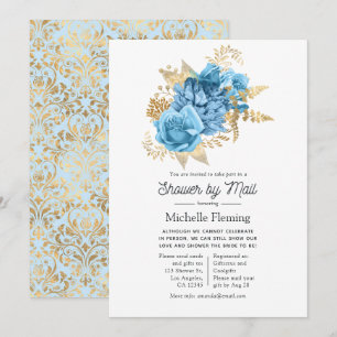 Pastel Blue and Gold Floral Shows by Mail Einladung