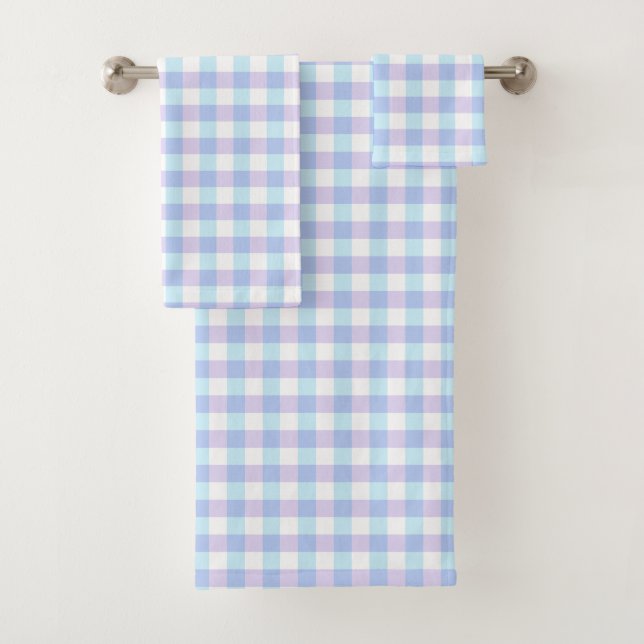 Pastel Blue and Purple Gingham Badhandtuch Set (Insitu)