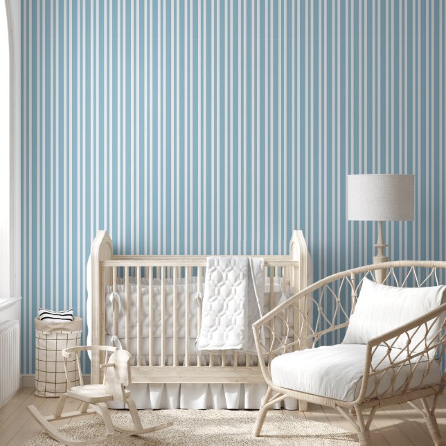 Pastel Blue Aquamarine Weiße Streifen Muster Tapete (Kinder)