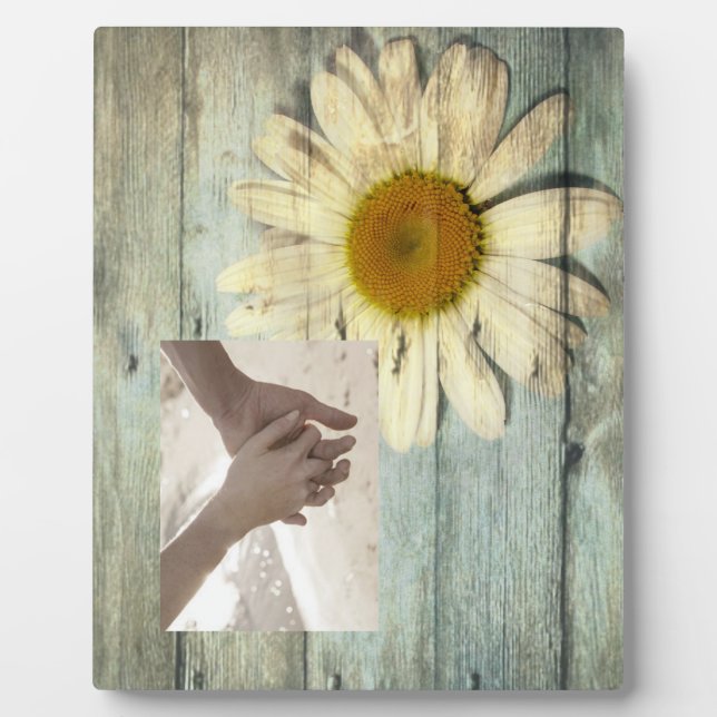 pastel blue barnwood country daisy wedding fotoplatte (Vorderseite)