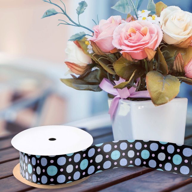 Pastel Blue & Black Polka Dots Niedlich Satinband (Von Creator hochgeladen)