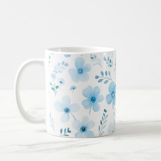 Pastel Blue Boho Blumenmuster-Blume Kaffeetasse (Links)