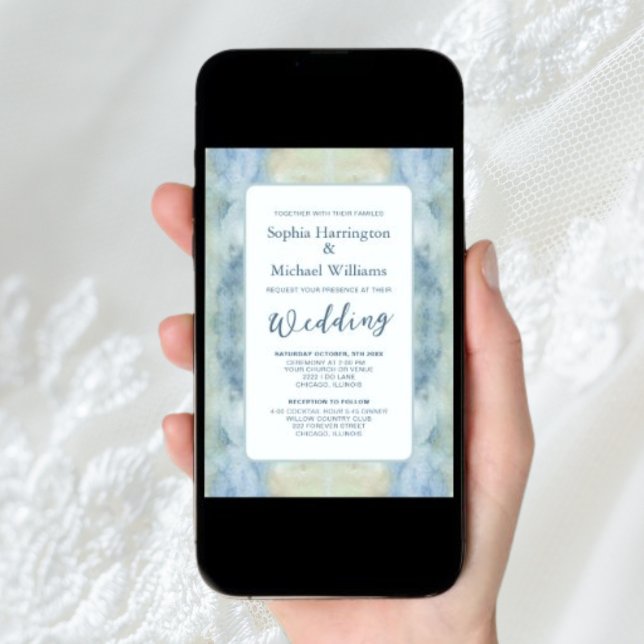 Pastel Blue Boho Digital Wedite Invite QR Code Einladung (Von Creator hochgeladen)