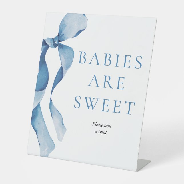 Pastel Blue Bow Baby Dusche Babys sind süß Sockelschild (Vorderseite)