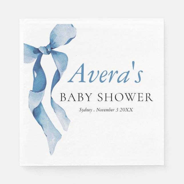 Pastel Blue Bow Baby Dusche Party Serviette (Vorderseite)