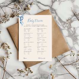 Pastel Blue Bow Baby Trivia Baby Showspielkarte Einladung