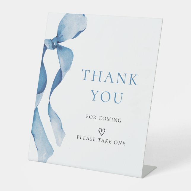 Pastel Blue Bow Babydusche Danke Sockelschild (Vorderseite)