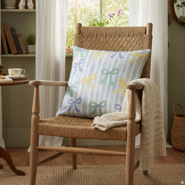 Pastel Blue Bows and Ribbons Hütte Kissen (Von Creator hochgeladen)