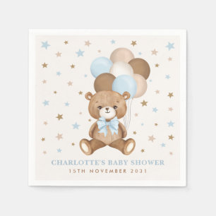 Pastel Blue Brown Teddy Bear Balloons Babydusche Serviette