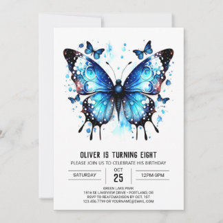 Pastel Blue Butterfly Boy Geburtstag Einladung