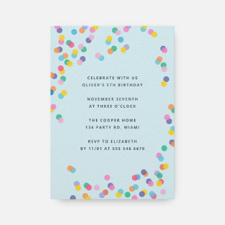 Pastel Blue Colorful Confetti Kindergeburtstag Par Einladung