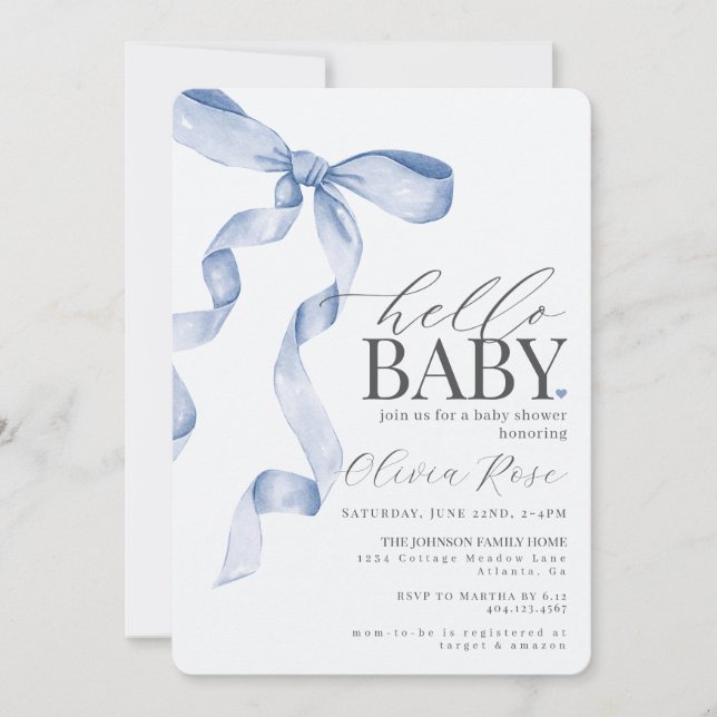 Pastel Blue Coquette Bow fille Invitation Baby sho (Devant)