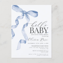 Pastel Blue Coquette Bow Girl Baby Dusche laden Postkarte
