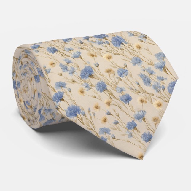 Pastel Blue Cornflower Boho Wedding Krawatte (Gerollt)