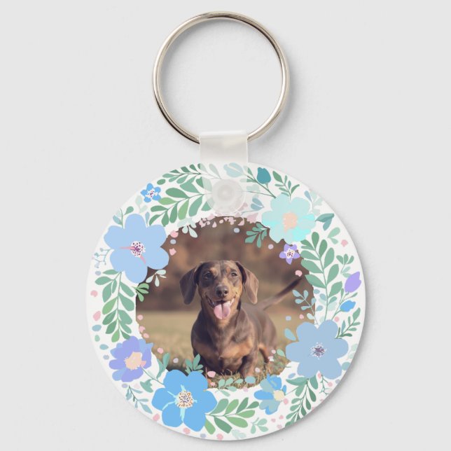 Pastel Blue Dachshund Personalized Name & Photo  Schlüsselanhänger (Rückseite)