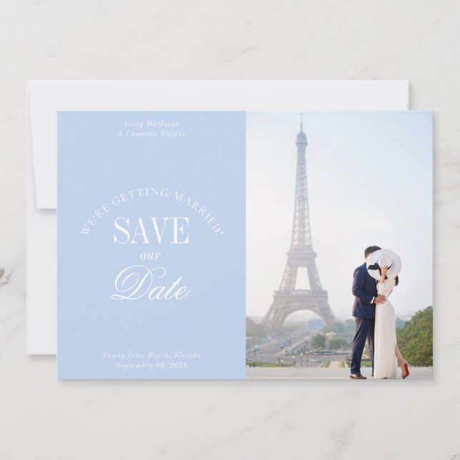 Pastel Blue Elegant Save the Date Card (Vorderseite)