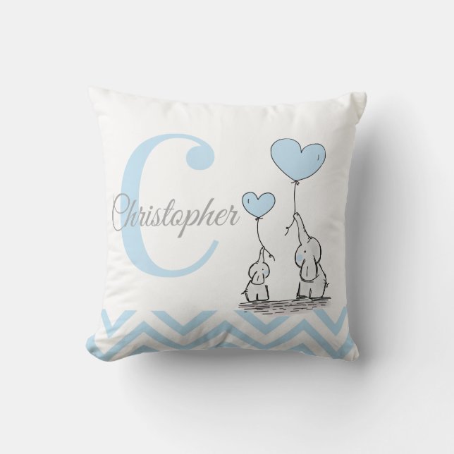 Pastel Blue Elephant Personalisiert Baby Boy Pillo Kissen (Vorderseite)