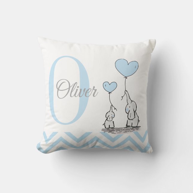 Pastel Blue Elephant Personnalisé Baby Boy Coussin (Recto)