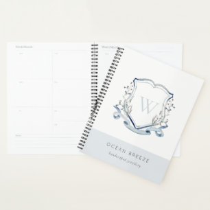 Pastel Blue Fleur sauvage Aquarelle Crest Monogram