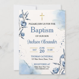 Pastel Blue Floral Baby Boy Taufe Einladung