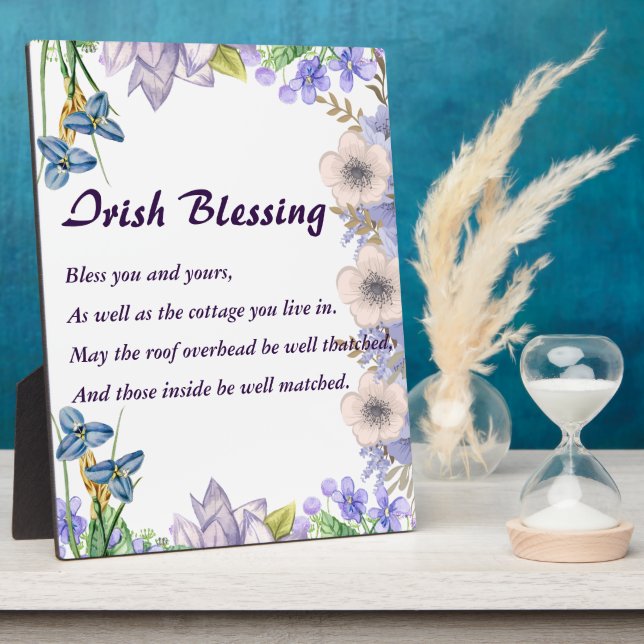 Pastel Blue Floral Lilac Irish Segen Gebet Fotoplatte (Seite)