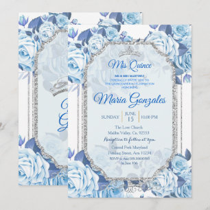 Pastel Blue Floral Roses Mis Quince Invitation