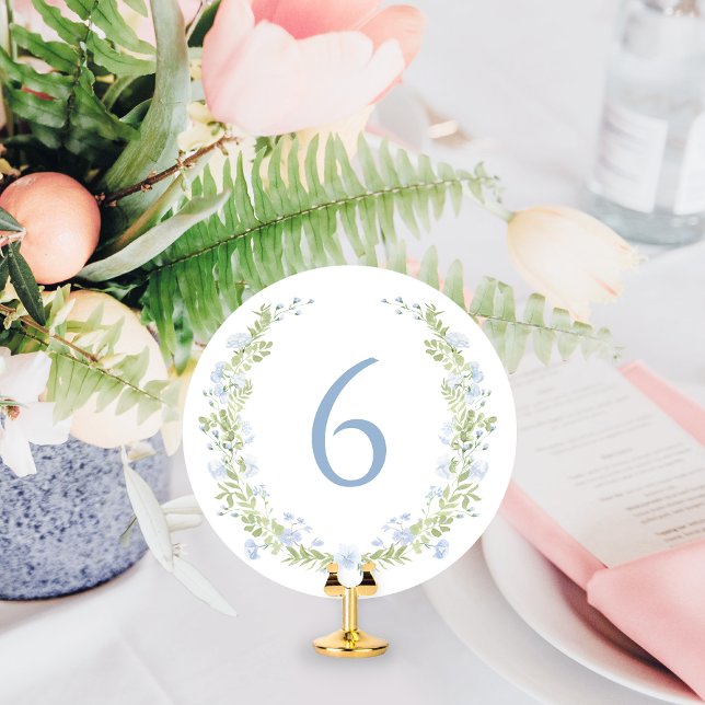 Pastel Blue Floral Wreath Whimsical Table Number Einladung (Von Creator hochgeladen)