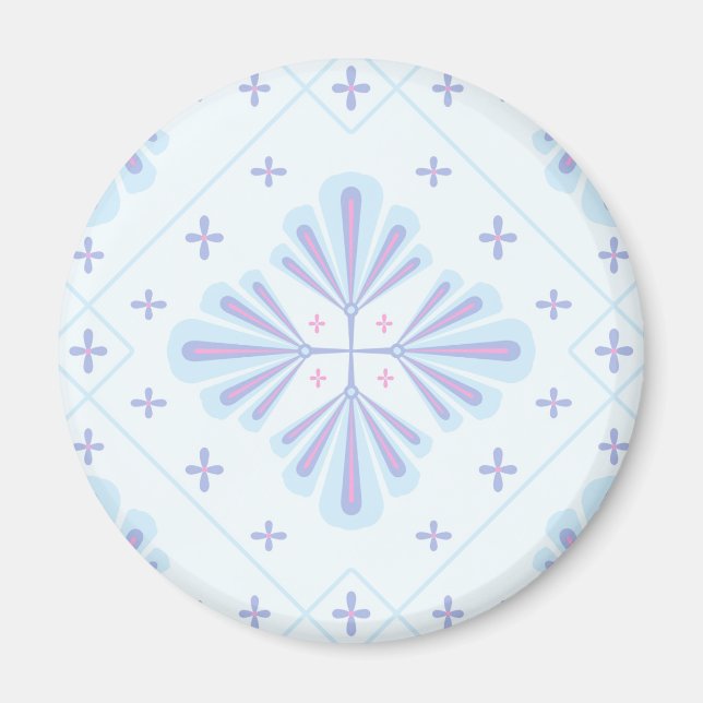 Pastel Blue Geometric Floral Repeat Pattern  Magnet (Vorne)