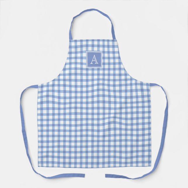 Pastel Blue Gingham Kariert Schachbrett Modernes M Schürze (Vorderseite)